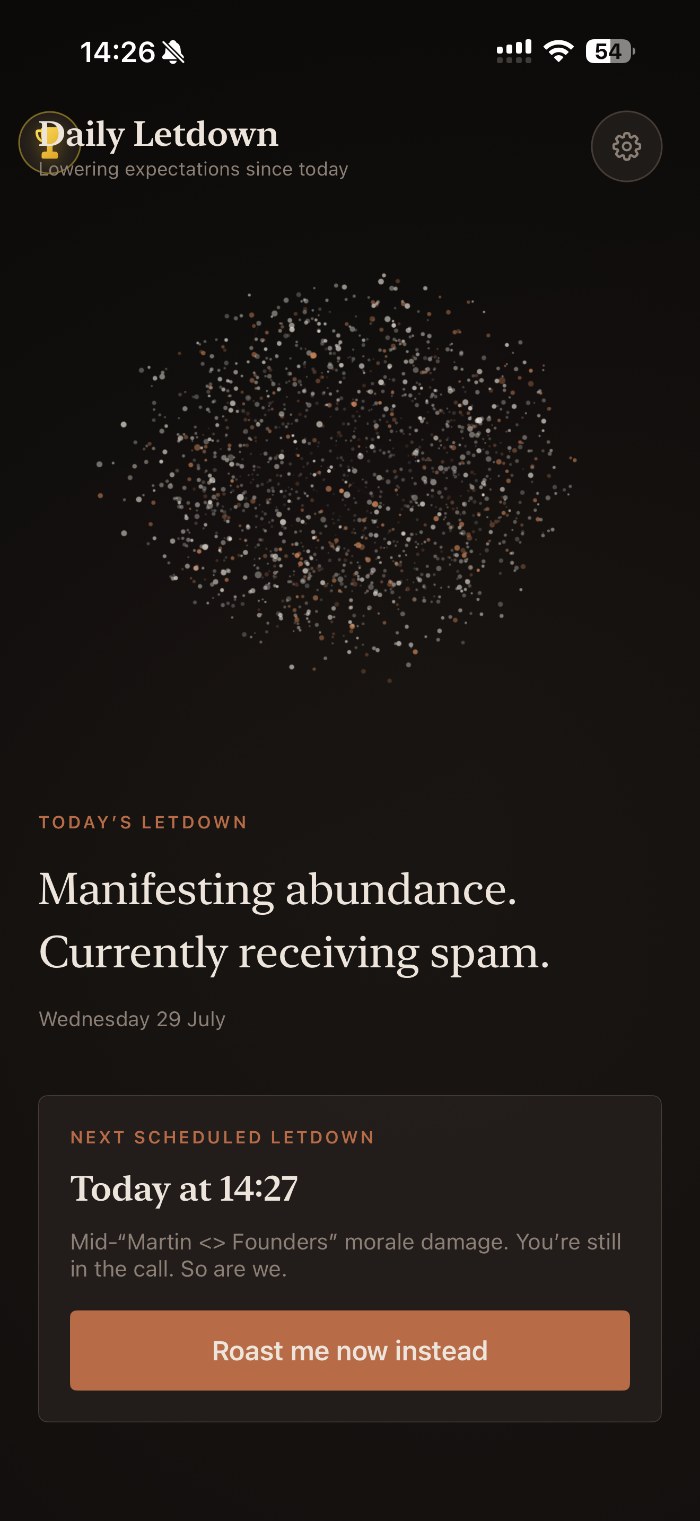 Daily Letdown home screen